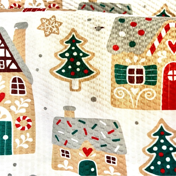 Gingerbread Village Houses Textured Fabric Shower Curtain Trees Candy Snowflake - Picture 9 of 9